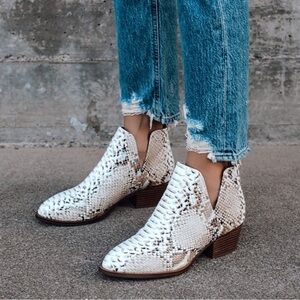 CL By Laundry Cherish Beige Snake-Embossed Ankle Booties